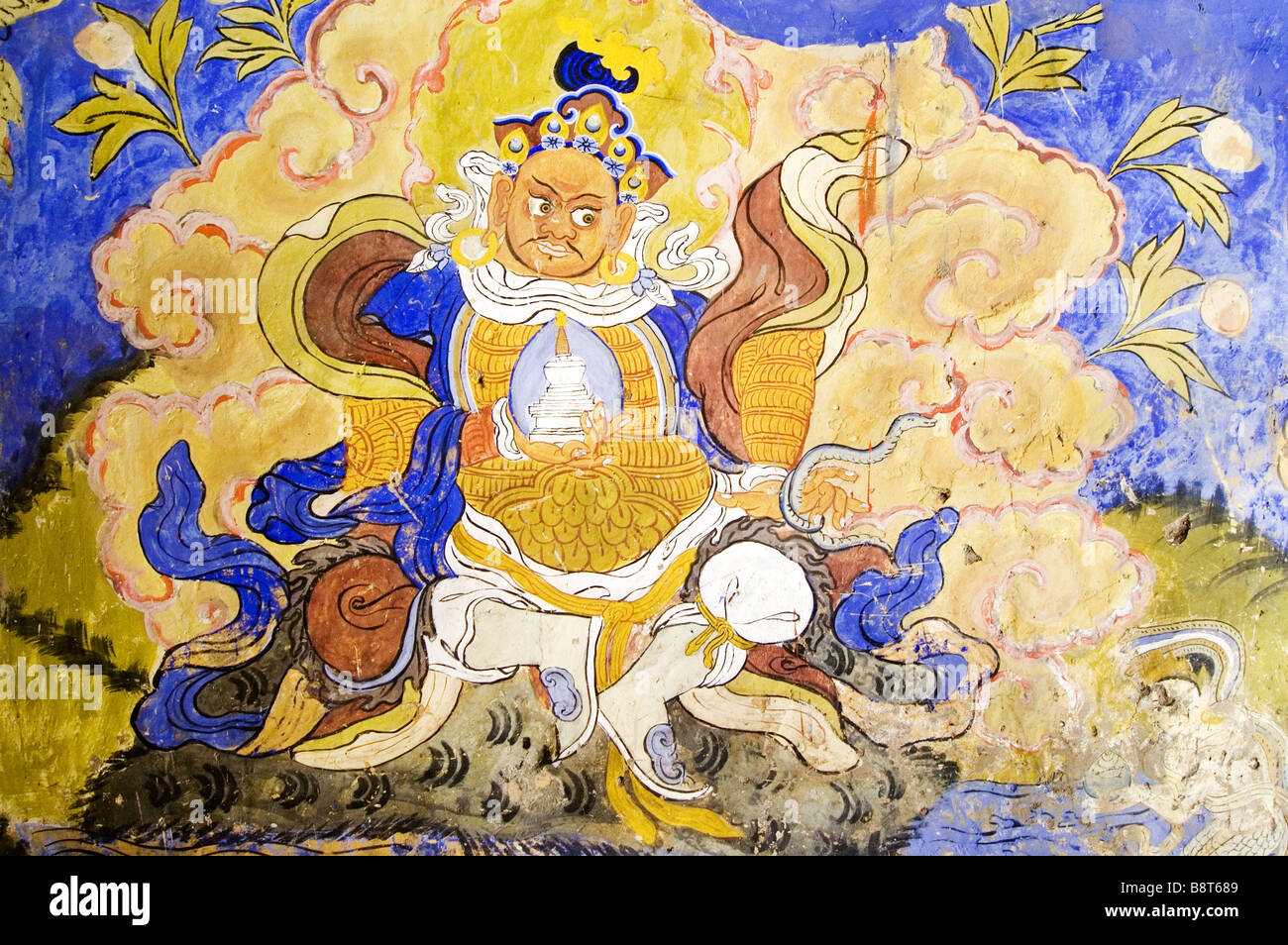 wallpainting, fresco, at the buddhist monastery of Thikse or Thiksay, Indus valley, India, Ladakh Stock Photo