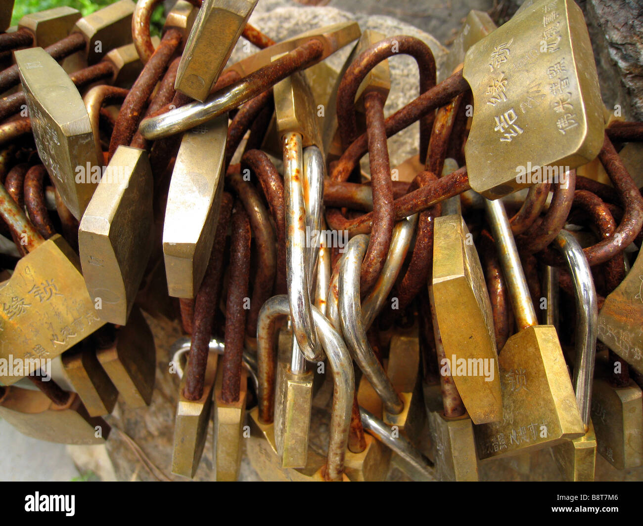 'Love-message' padlocks at Bhuddist temple, Chengde, China Stock Photo