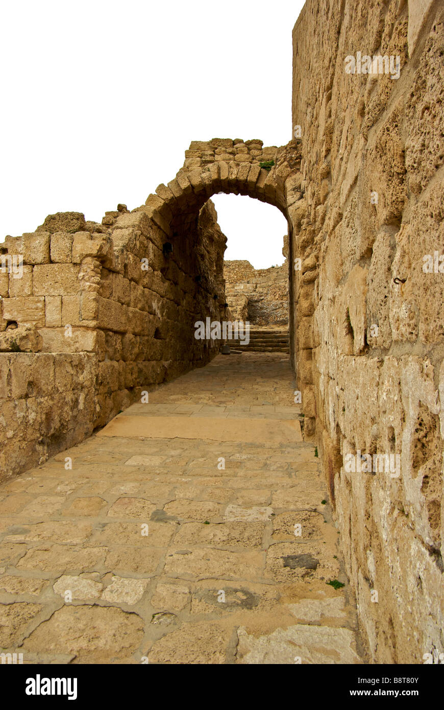 Preserved arch supported vomitorium passageway in giant seaside amphitheatre in King Herod built port Caesarea Stock Photo