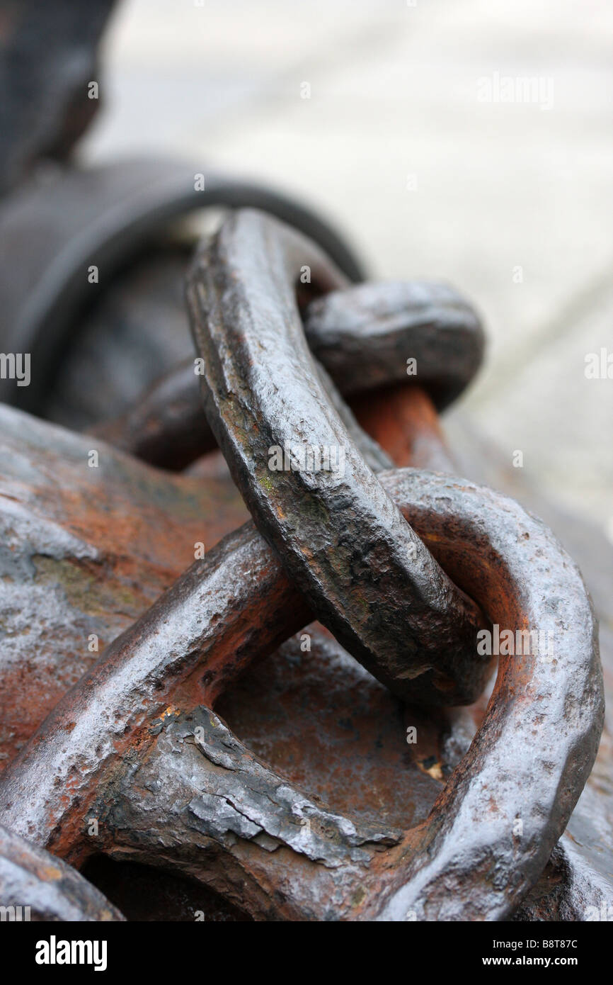 closeup of old anchor chain outside Local History Centre, Poole Quay, Dorset Stock Photo