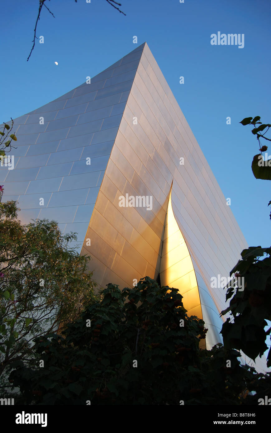 Walt Disney Concert hall at dusk, S.Grand Avenue, Downtown, Los Angeles, California, United States of America Stock Photo