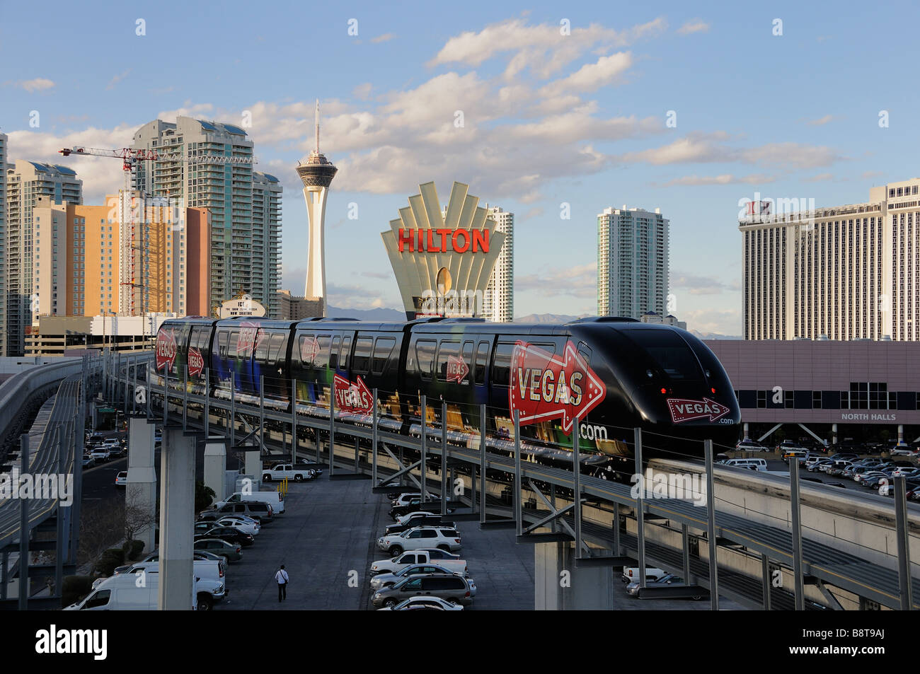 Monorail Train arriving at the Hilton Convention Centre Las Vegas Nevada Stock Photo