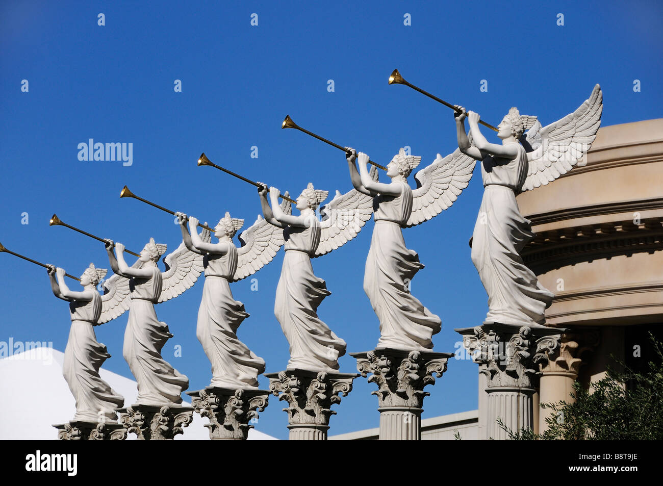 Statues of Angels blowing trumpets at Caesars Palace, Las Vegas Stock