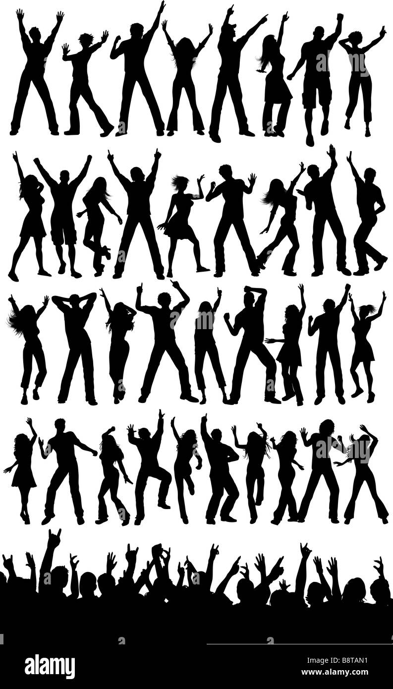 Big crowd people is moving silhouette Royalty Free Vector
