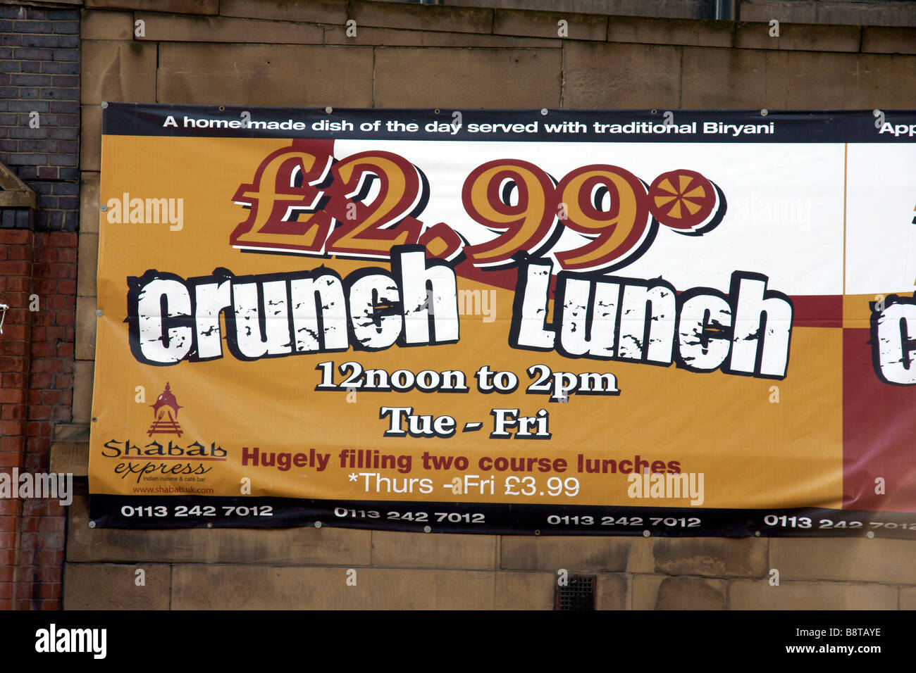 Sign advertising a heavily discounted Credit Crunch Lunch Leeds West