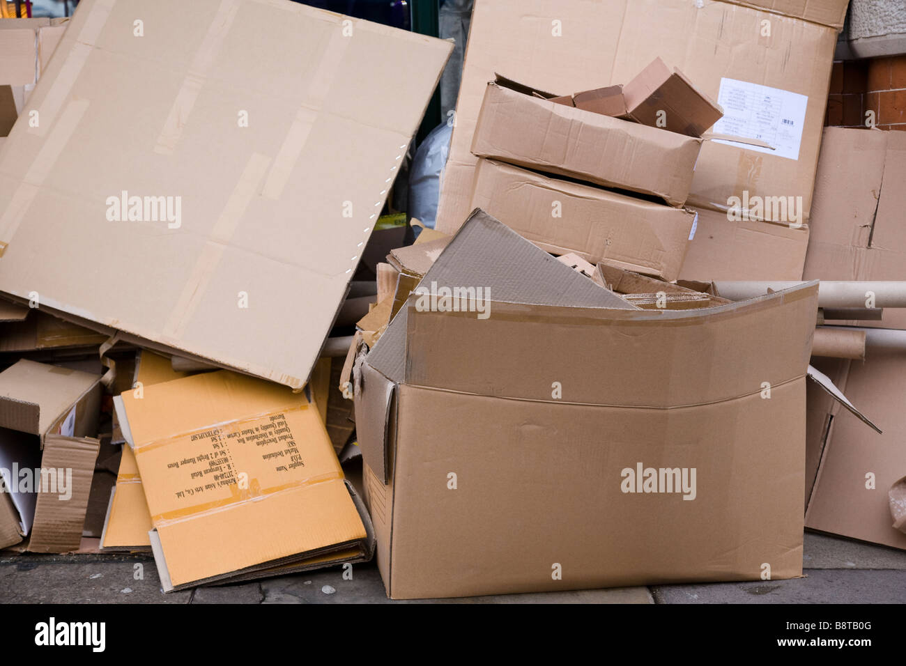 Cardboard boxes outside a shop awaiting a recycling collection