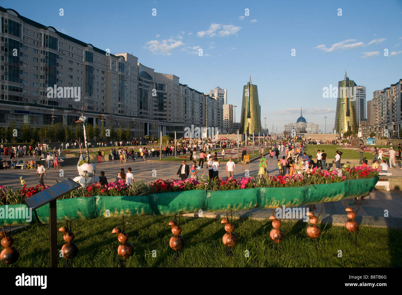 Pedestrian boulevard in center of Nur-Sultan or Nursultan called Astana until March 2019 capital of Kazakhstan Stock Photo