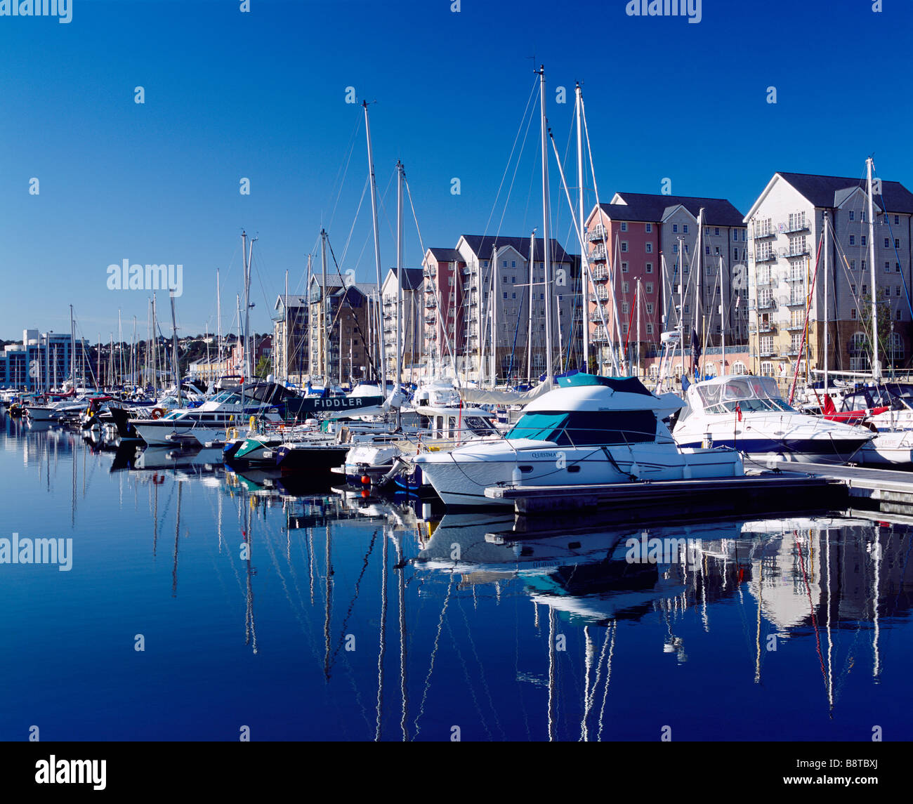 Boats moored in the Portishead Quays Marina, Portishead, Somerset