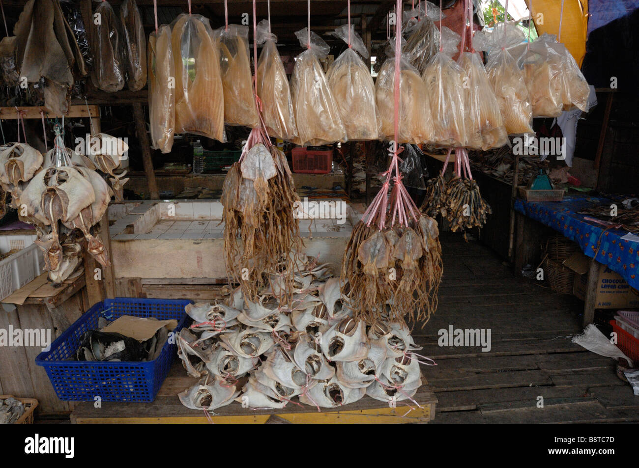 Dried fish stall dried fish market Semporna Sabah Malaysia Borneo South