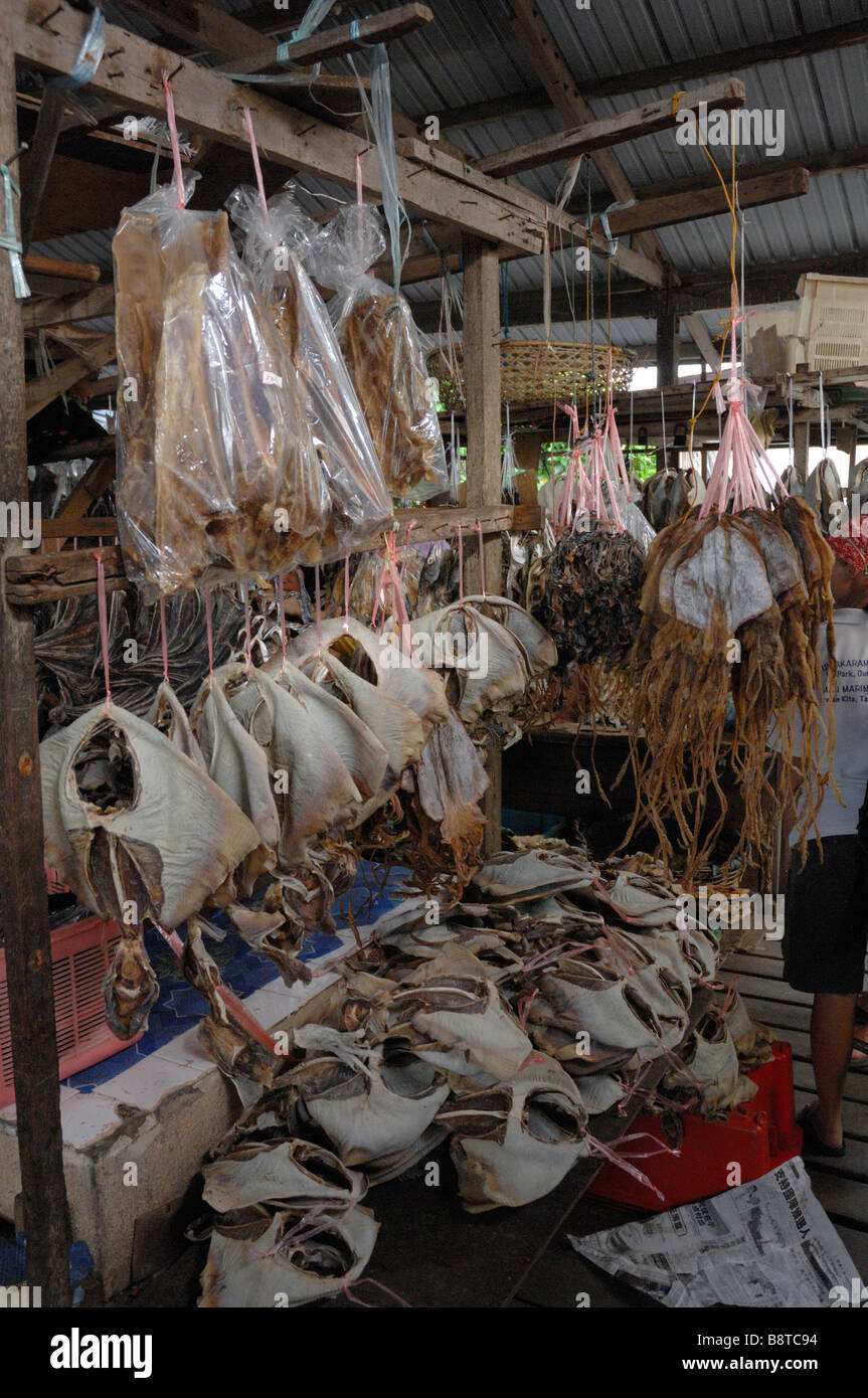 Dried fish stall dried fish market Semporna Sabah Malaysia Borneo South