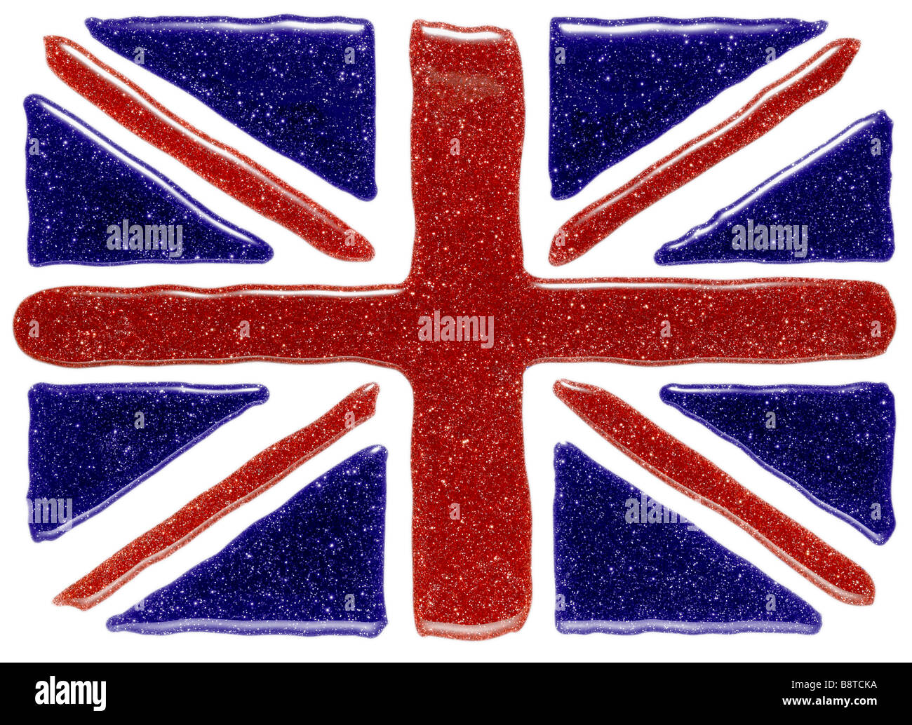 Union Jack made up from blue and red nail varnish Stock Photo
