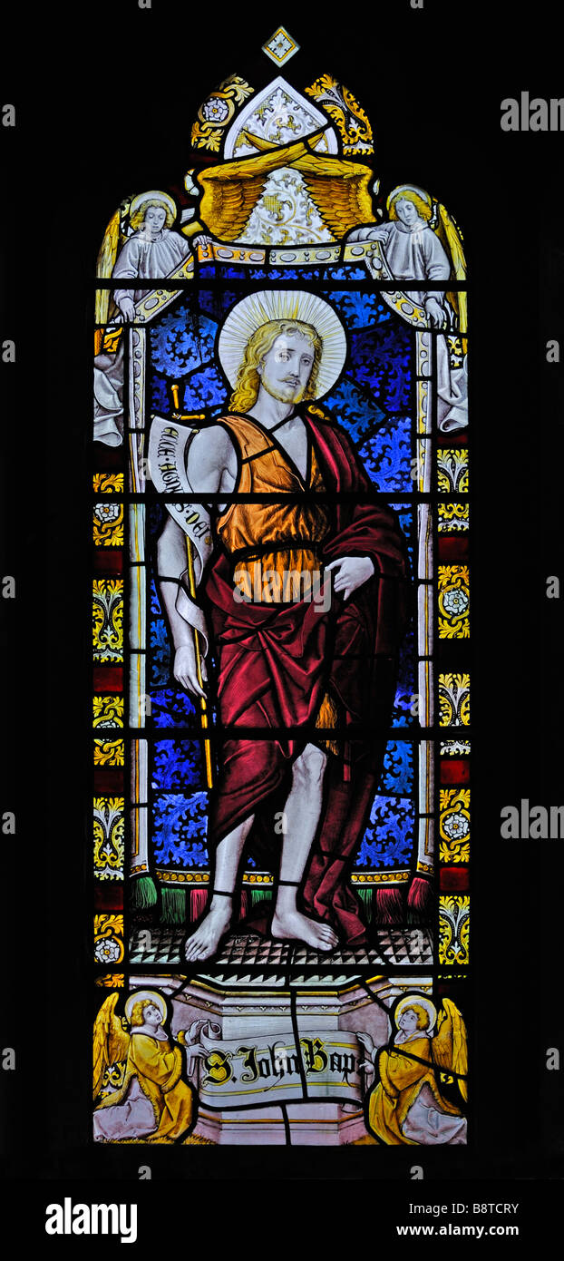 Saint John Baptist window. Holy Trinity Church, Chapel Stile, Langdale. Lake District National Park, Cumbria, England, U.K. Stock Photo