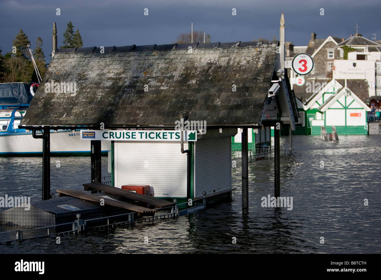 Bowness On Windermere promenade under water due to flooding October