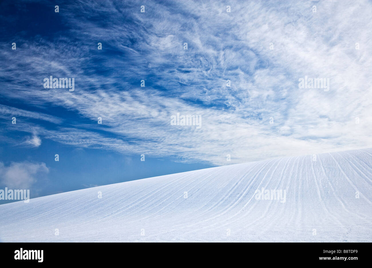A sunny snowy winter abstract minimalist landscape view or scene on the Downs in Wiltshire England UK Stock Photo