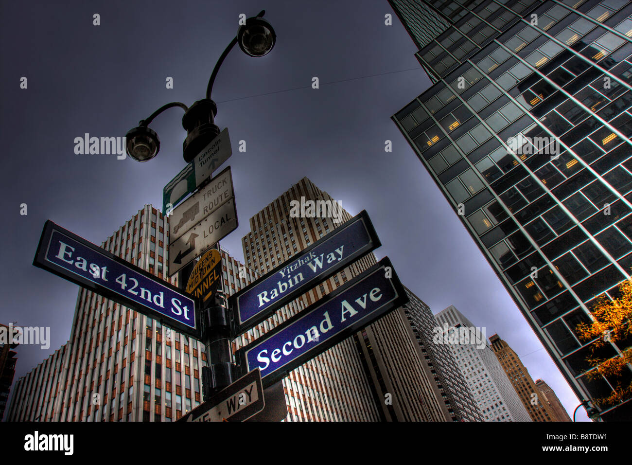 USA NY New York City Manhattan Rabin Way signpost Stock Photo