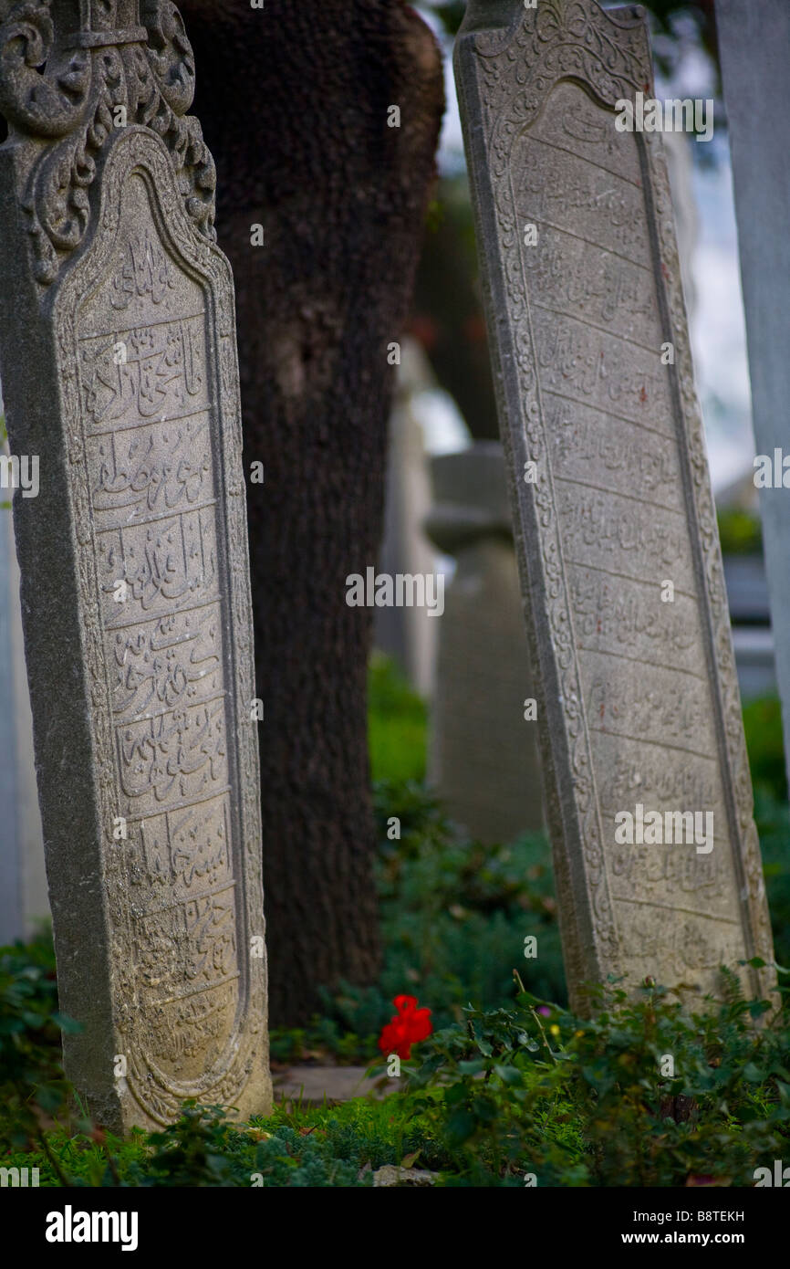 Muslim graves and tombstones in the cemetary of Eyup, Istanbul. Stock Photo