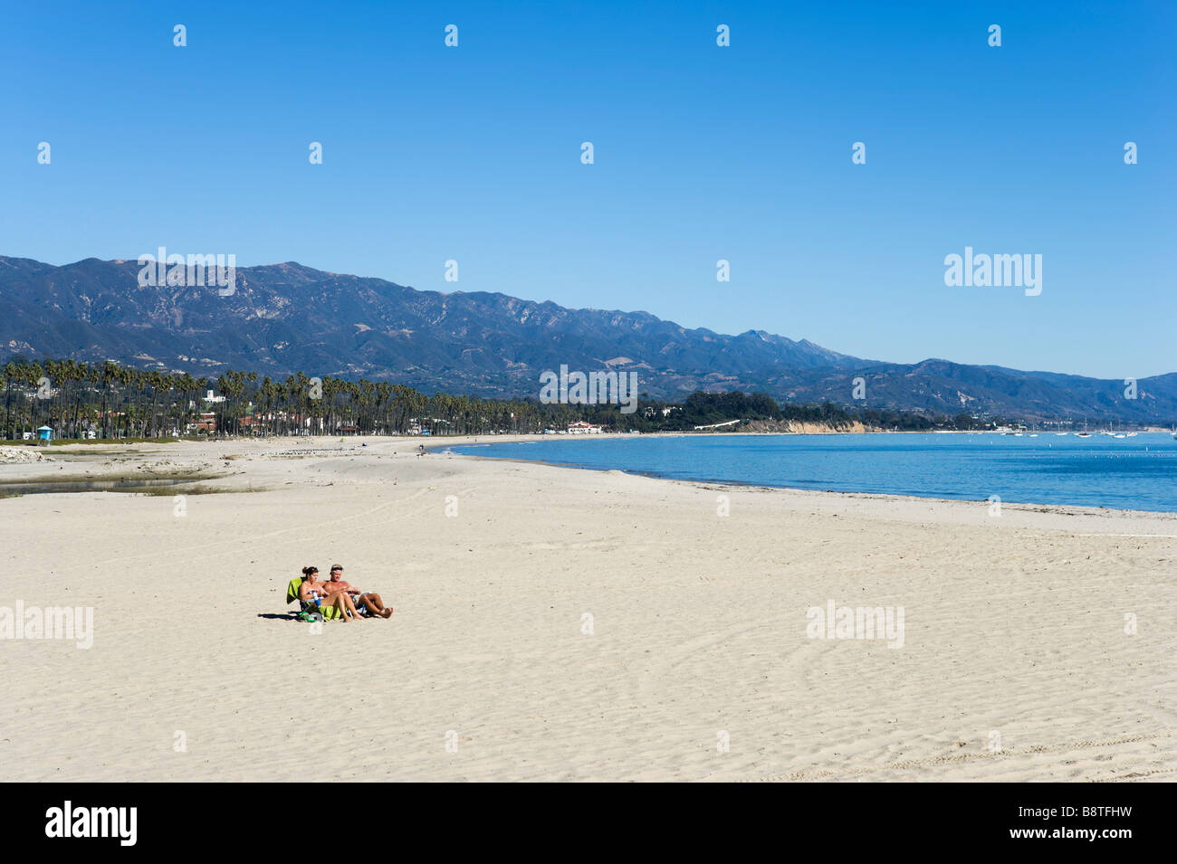 Beach viewed from Stearns Wharf, Santa Barbara, California, USA Stock Photo