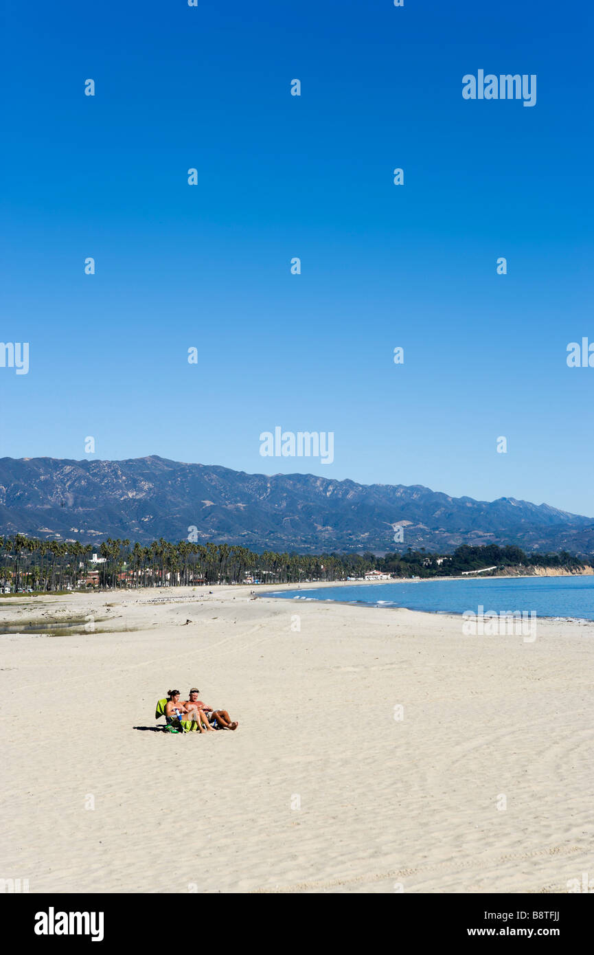 Beach viewed from Stearns Wharf, Santa Barbara, California, USA Stock Photo