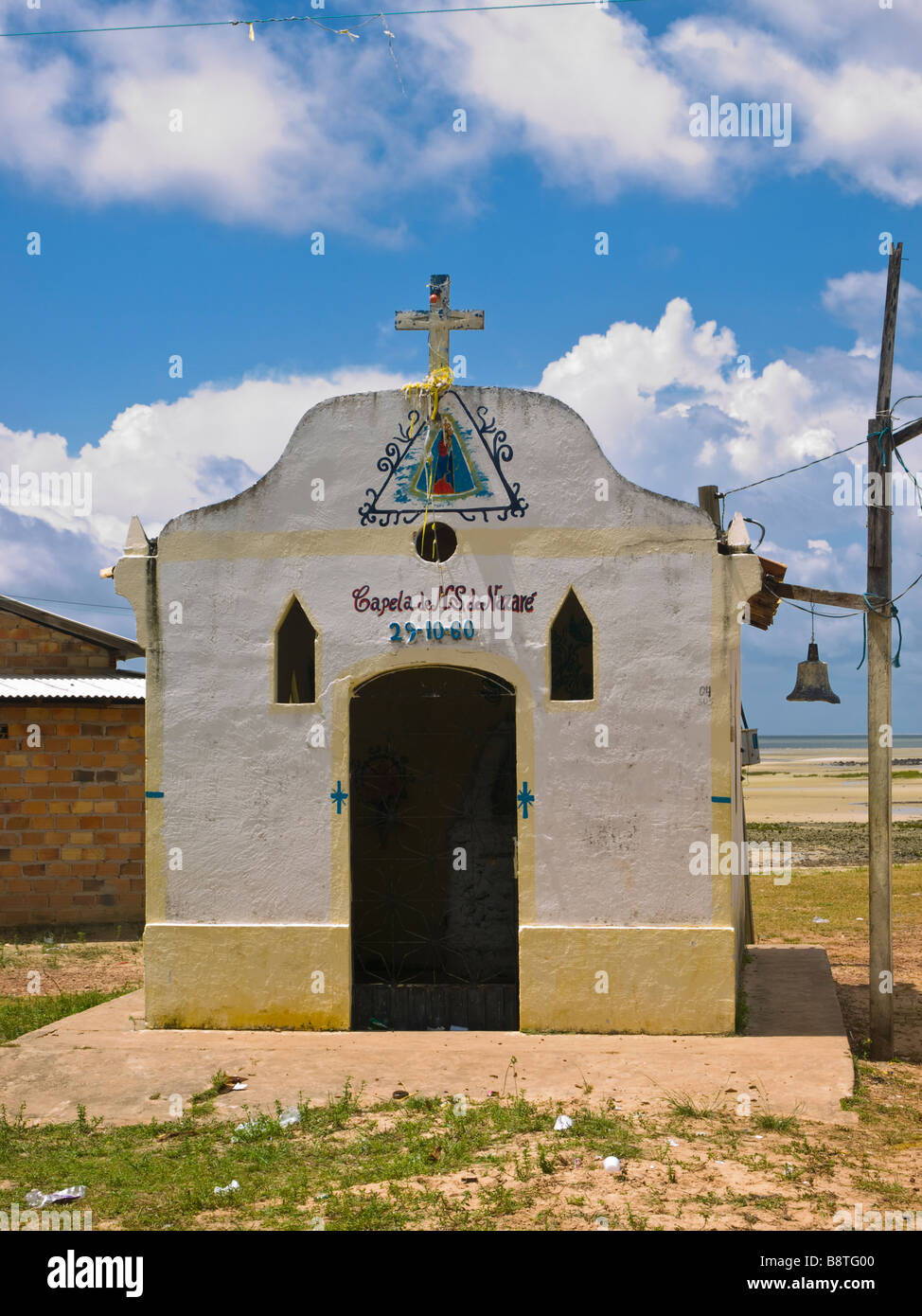 A tiny church near Joanes on the Ilha do Marajo fluvial island in the Amazon, Para state, northern Brazil. Stock Photo