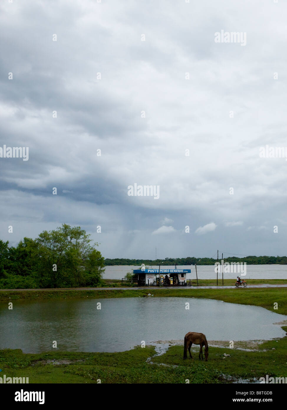 Rainy ambiance in Soure, the capital of Marajo island in the Amazon, Para state, northern Brazil. Stock Photo