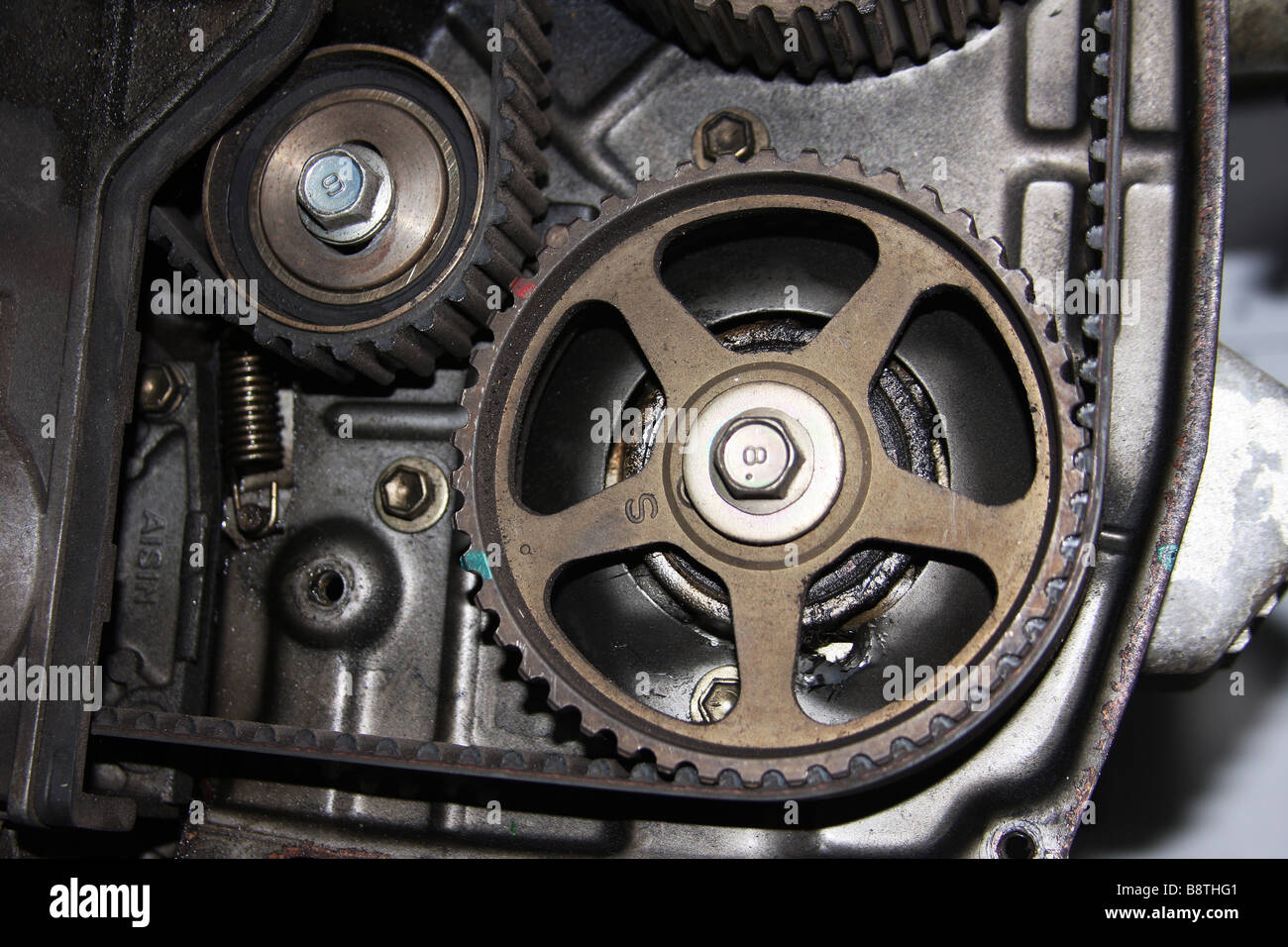 Cam belt and toothed drive cog Stock Photo Alamy