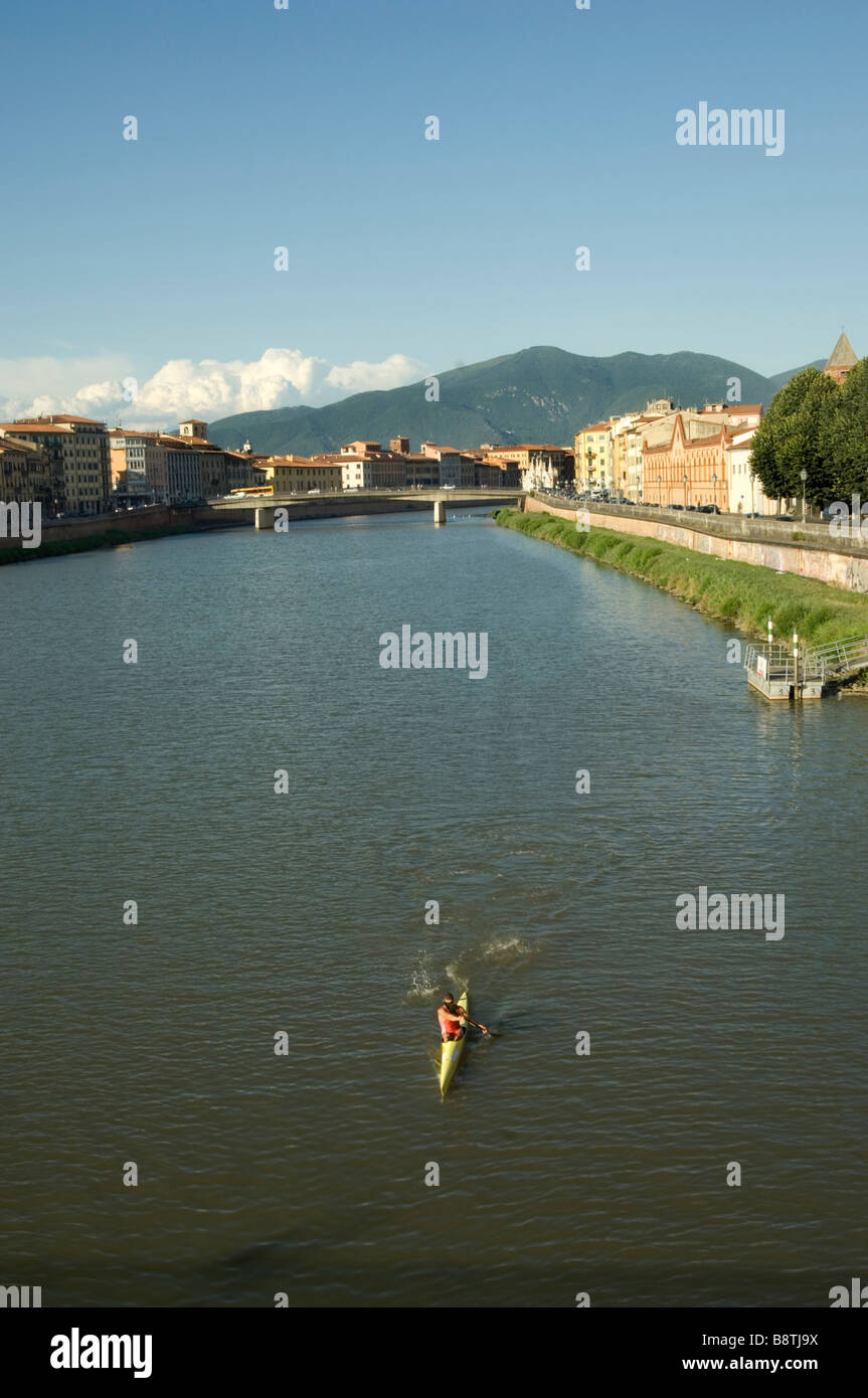 Rowing on the Arno River in Pisa Italy Stock Photo