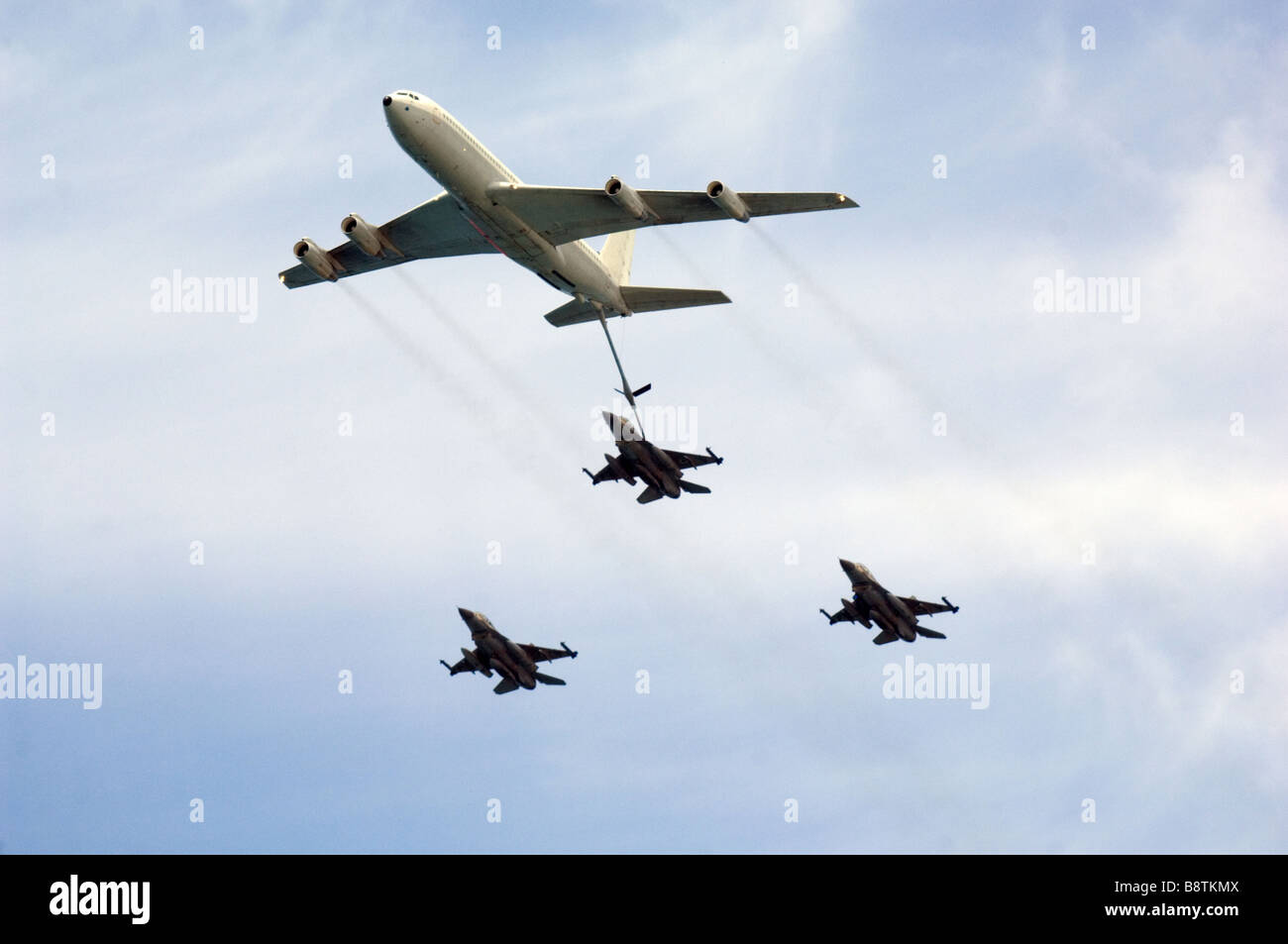 Four fighter jets refueling in mid air Israeli Airforce air show Independence day Stock Photo