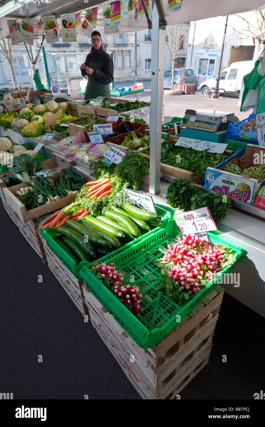 Local open-air vegetable market stall - France. Stock Photo