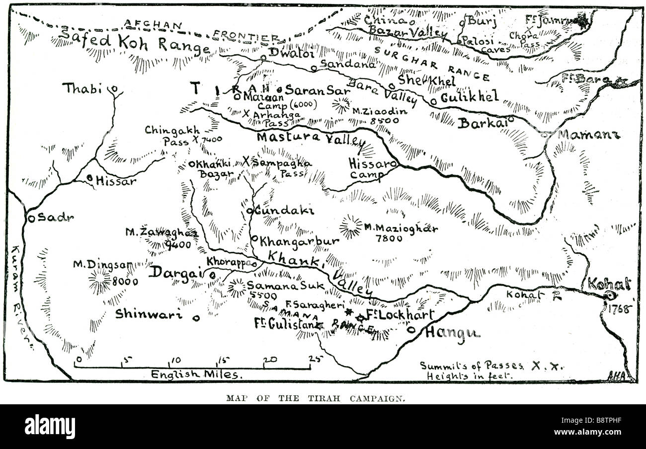 map of the tirah campaign The Tirah Campaign was an Indian frontier war in 1897-98. (The campaign is often referred to in contem Stock Photo