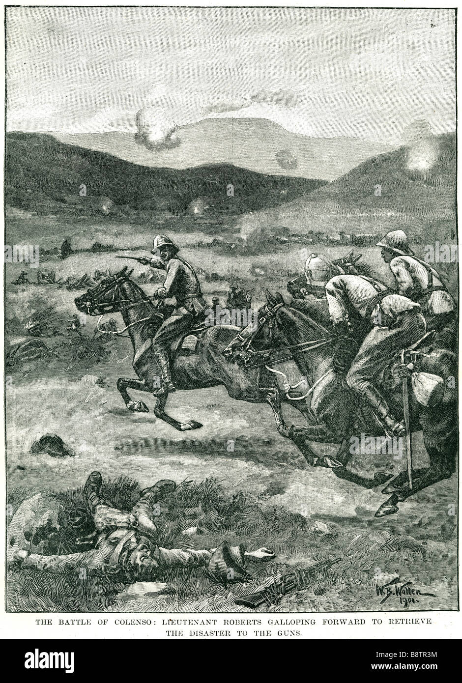 the battle of colenso lieutenant roberts galloping forward to retrieve the disaster to the guns The Battle of Colenso is the thi Stock Photo