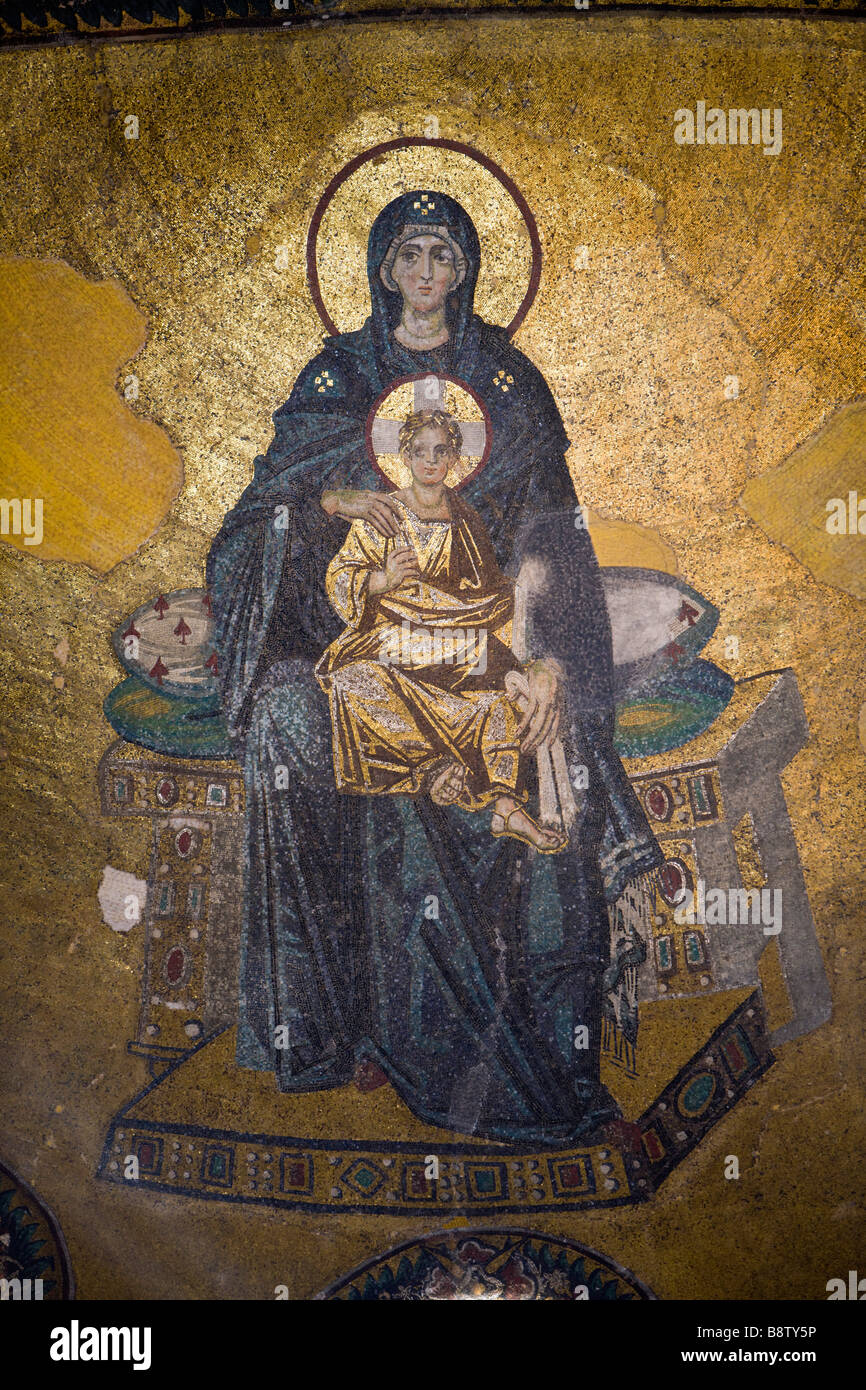 Apse Mosaic Virgin and Child at Hagia Sophia Istanbul Turkey Stock Photo
