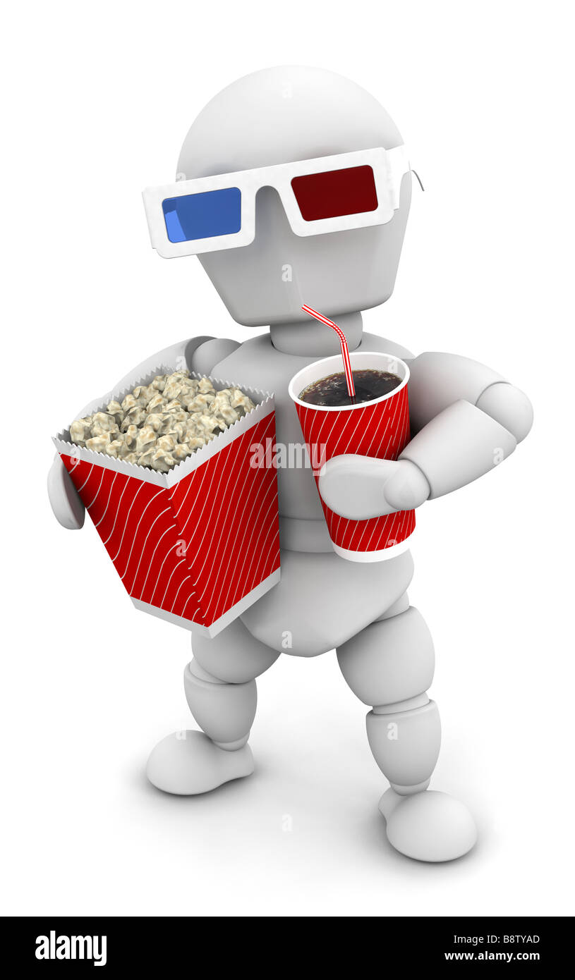 3D render of someone with pocorn and soda Stock Photo