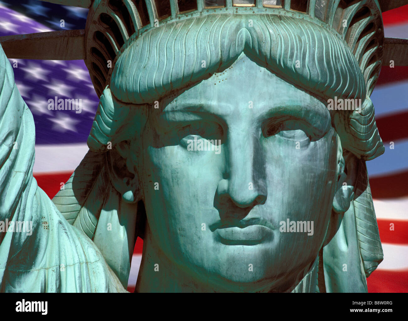 Statue of Liberty with US flag Stock Photo Alamy