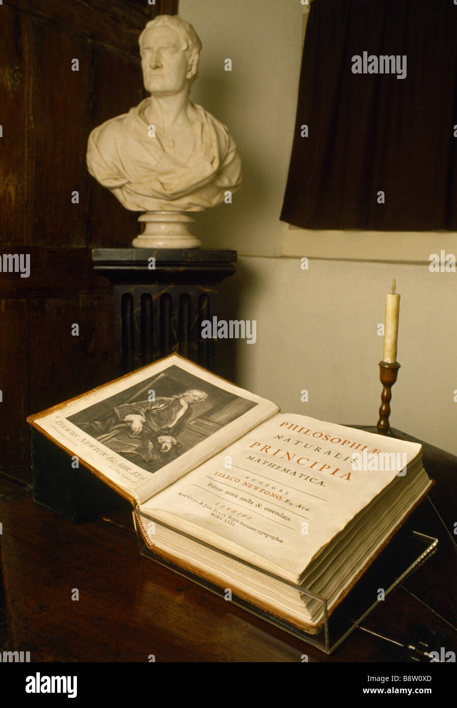 View showing book Principia Mathematica written by Sir Isaac Newton Stock Photo