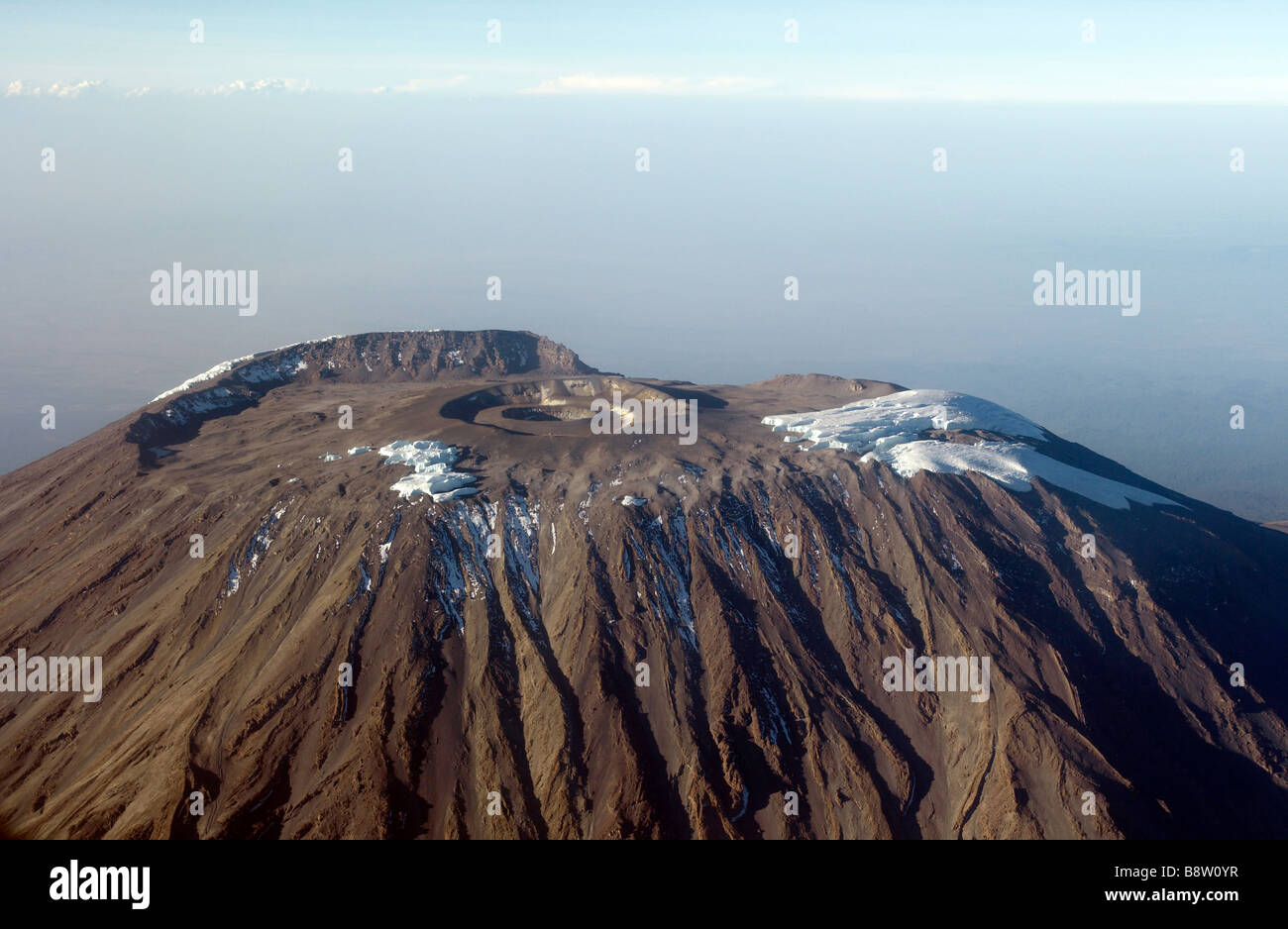 Kilimanjaro summit from the air at sunrise January 2009 Stock Photo