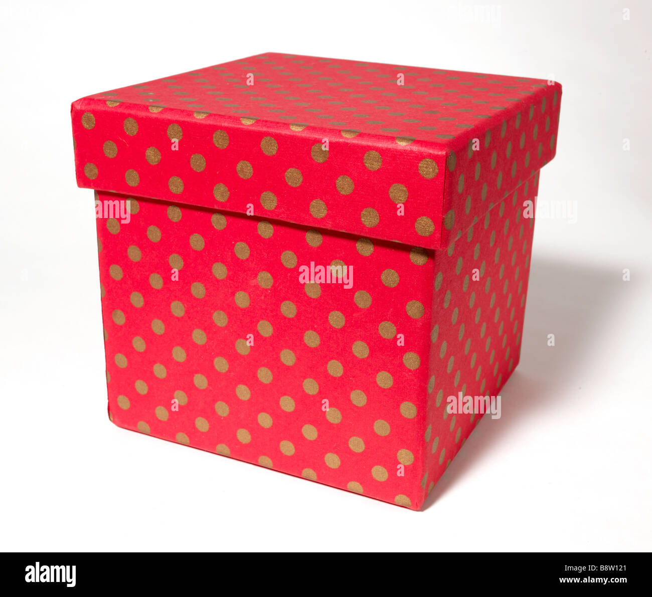Red and Gold Polka Dot Gift Box Present Stock Photo