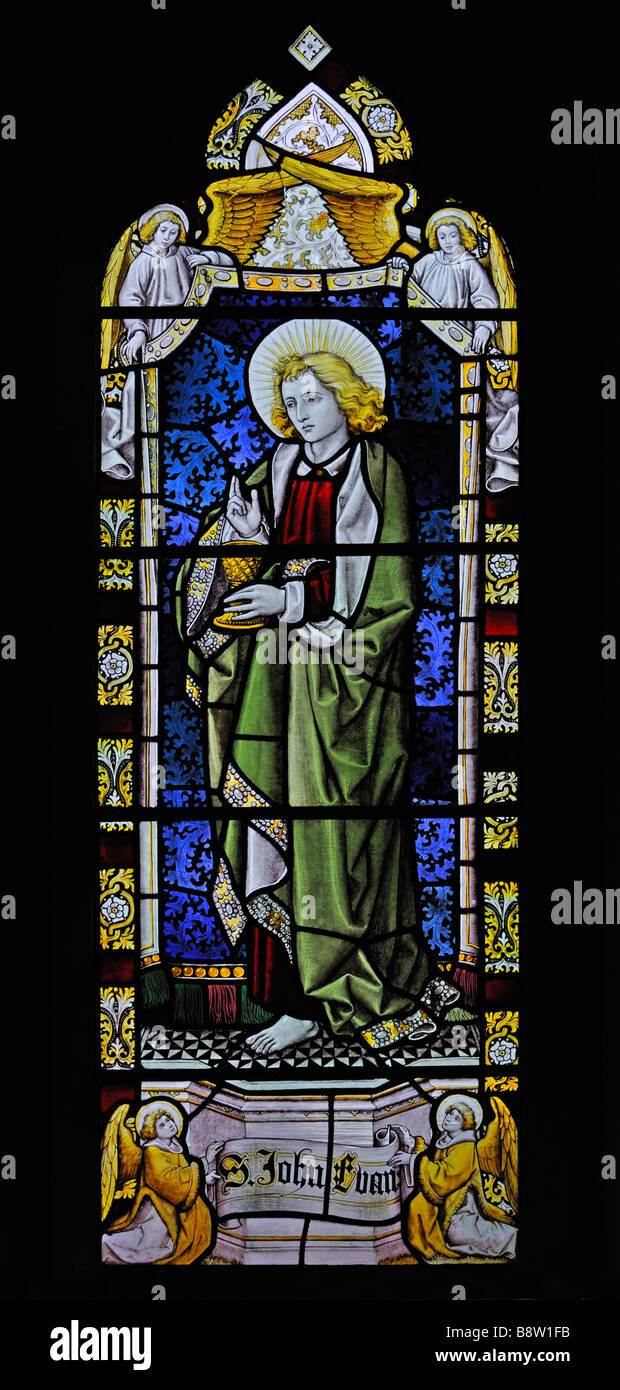 Saint John Evangelist window. Holy Trinity Church, Chapel Stile, Langdale. Lake District National Park, Cumbria, England, U.K. Stock Photo