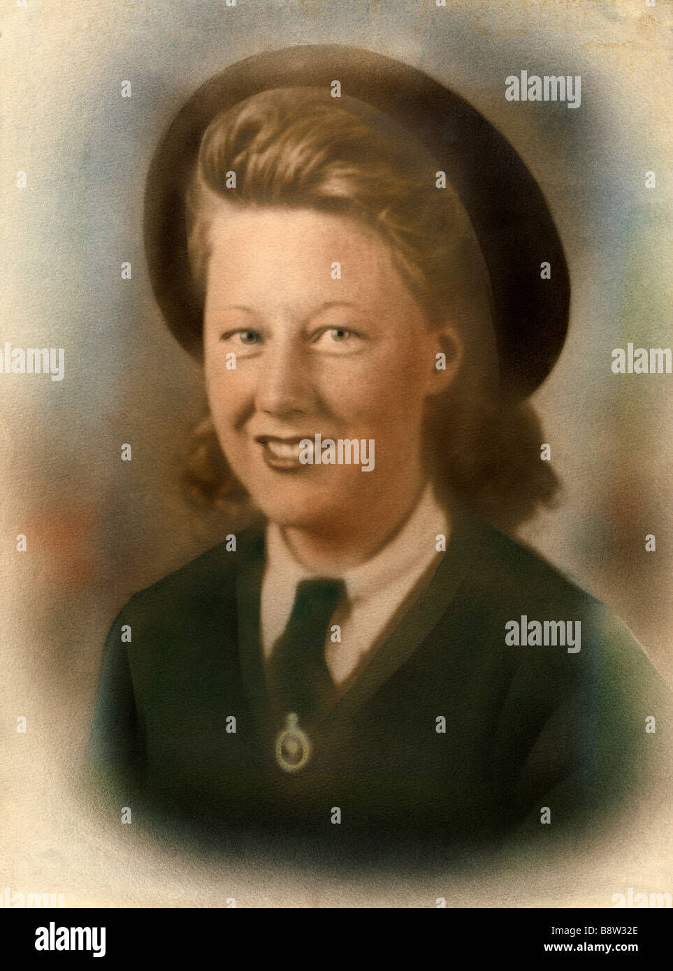 Hand tinted photograph of 'Doris the Land Army Girl'  - Taken in East Anglia in England in 1942 during the Second World War Stock Photo