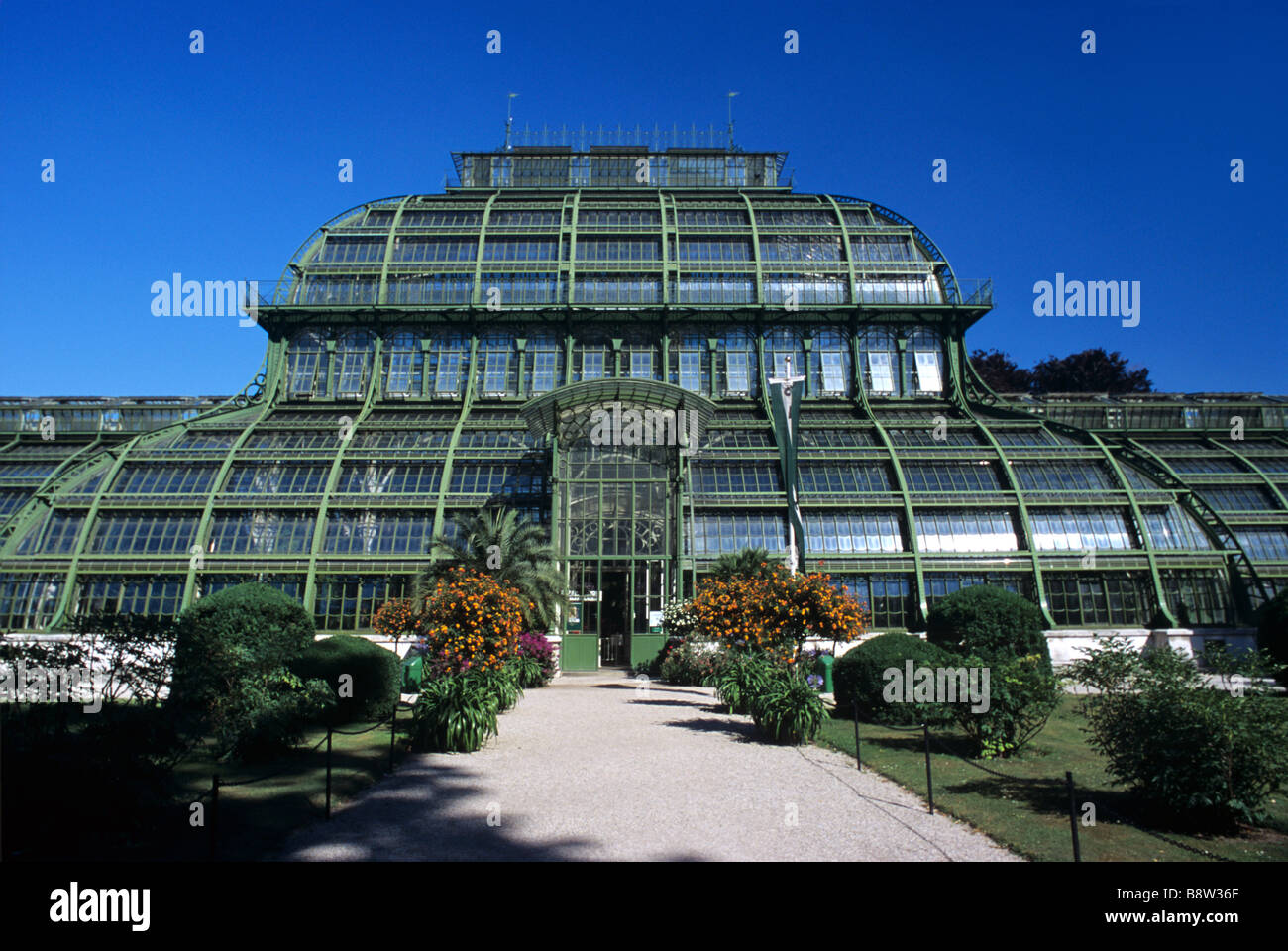 Steel & Glass Palmenhaus, Palm House or Greenhouse, Schönbrunn Palace Gardens, Vienna, Austria Stock Photo