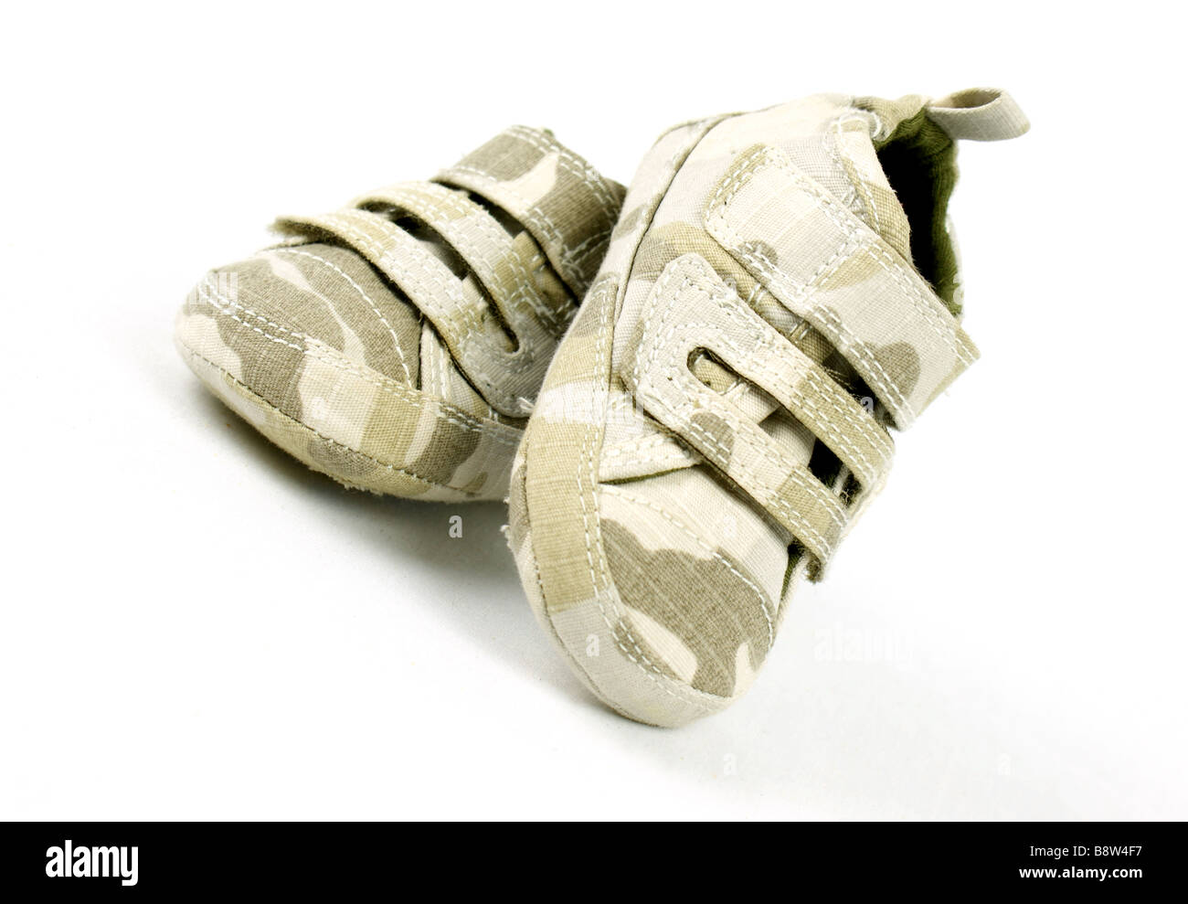 Baby camouflage shoes on a white background Stock Photo Alamy