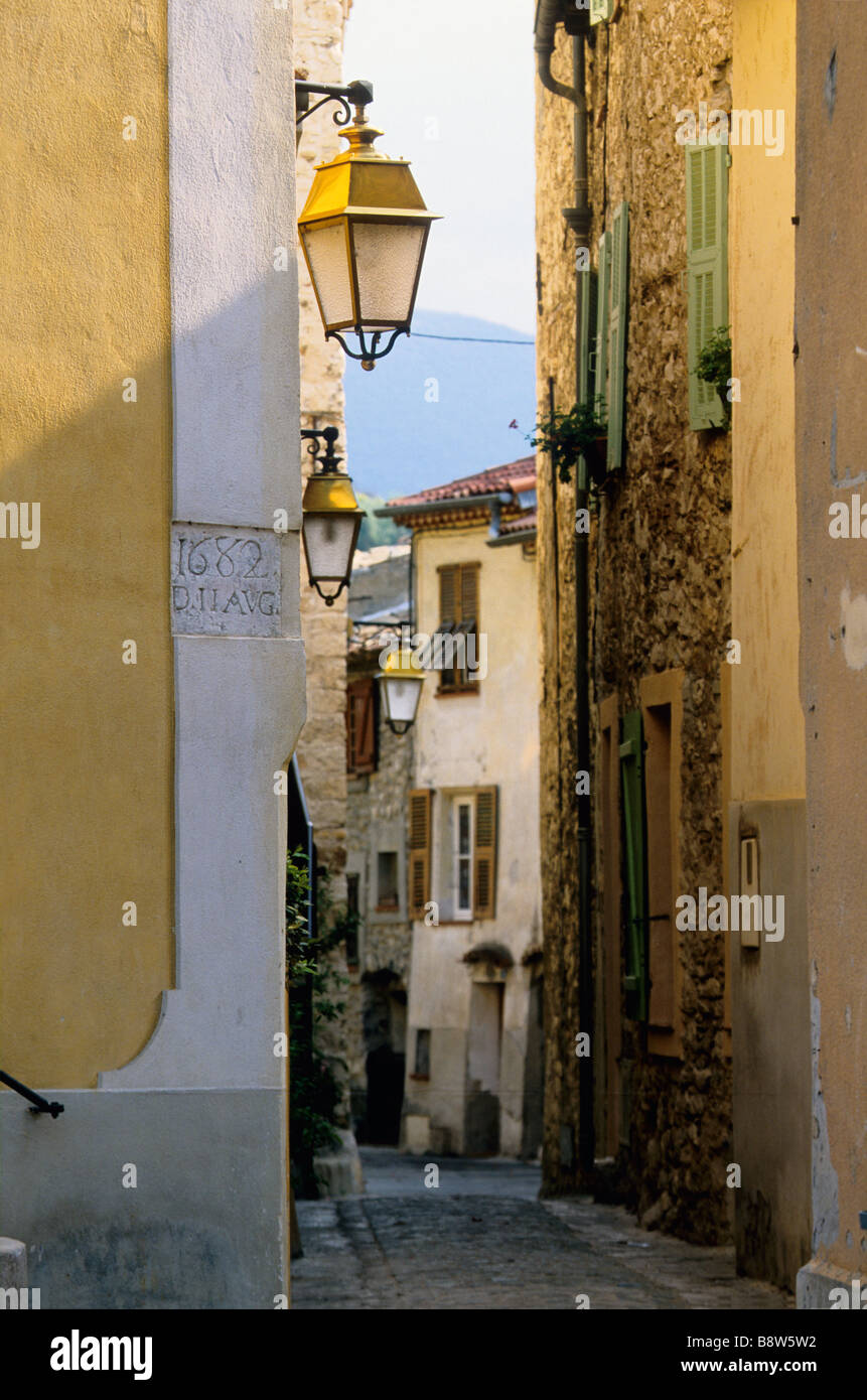 Picturesque street village of La Roquette sur Var near Nice Stock Photo