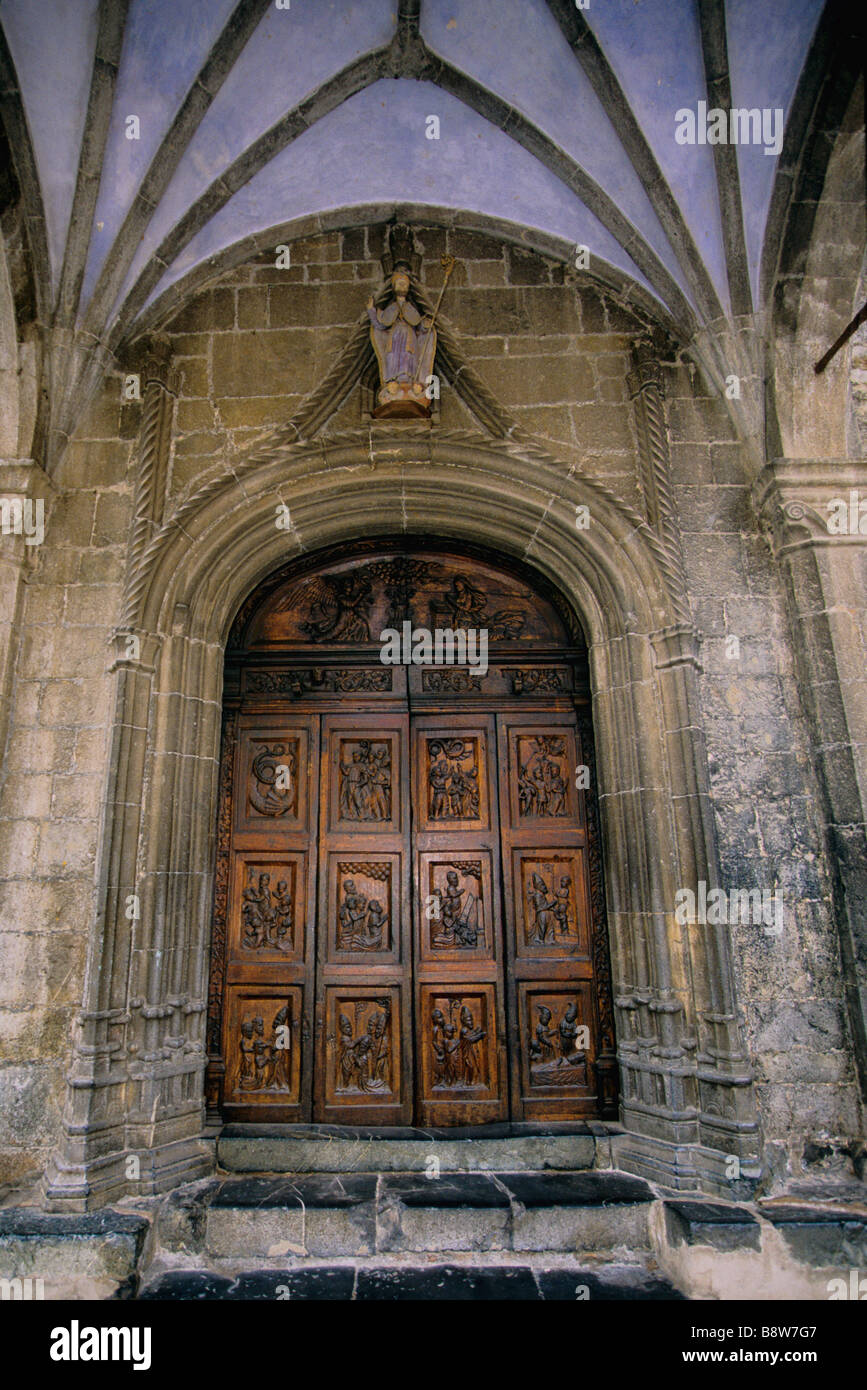 Saint Veran church wooden door dated from the 16th century Stock Photo