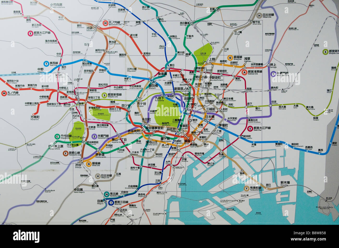 Map of the Tokyo subway system. Stock Photo