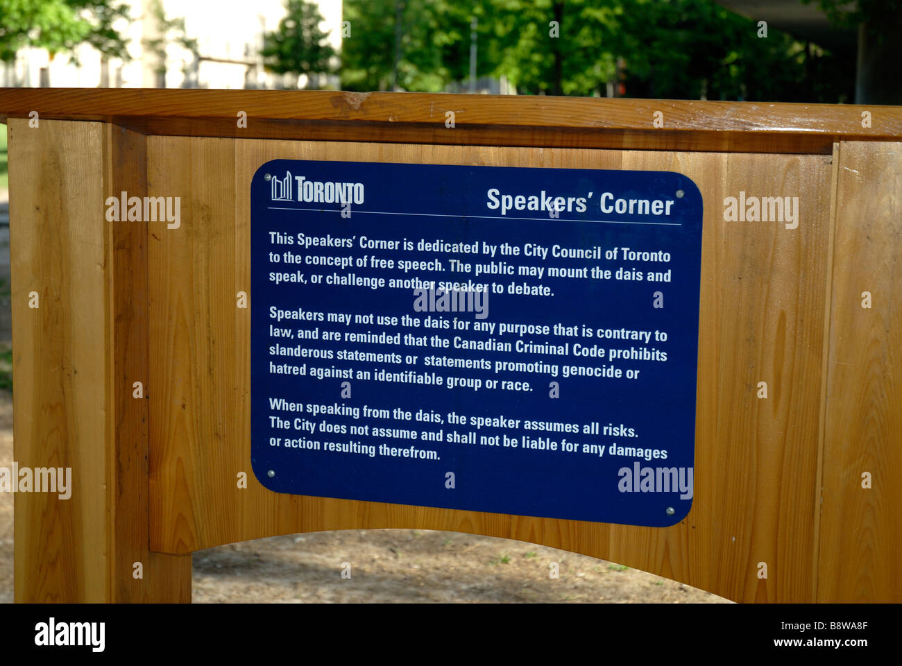 Plaque on podium of Speaker's Corner in Toronto Canada Stock Photo Alamy