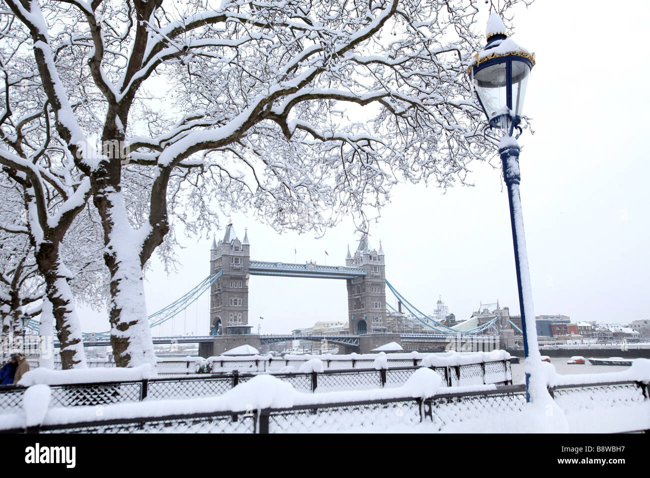 Tower Bridge pictured during snowy weather in London February 2009 Stock Photo