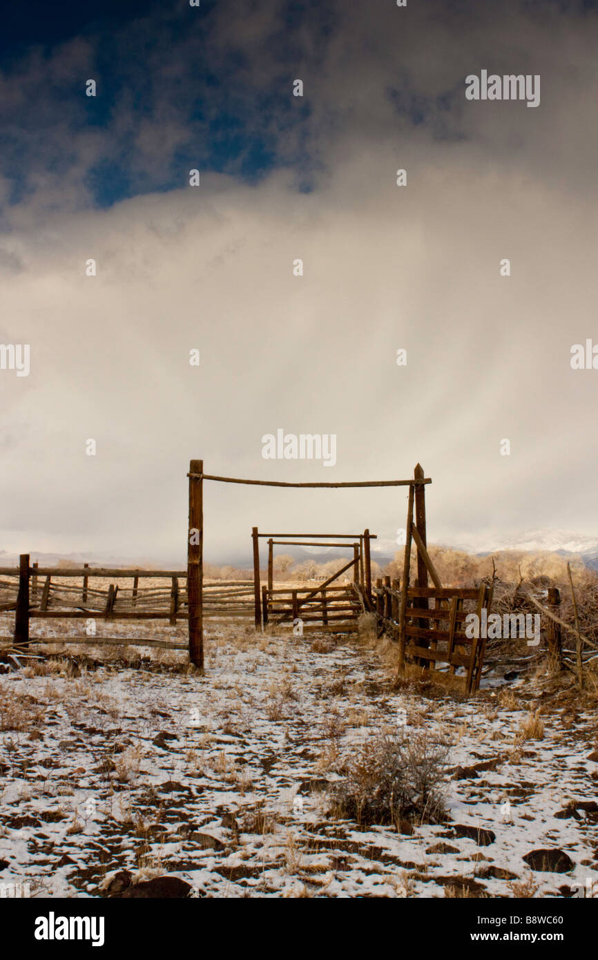 Three Gates Of A Rustic Old Corral Stock Photo - Alamy