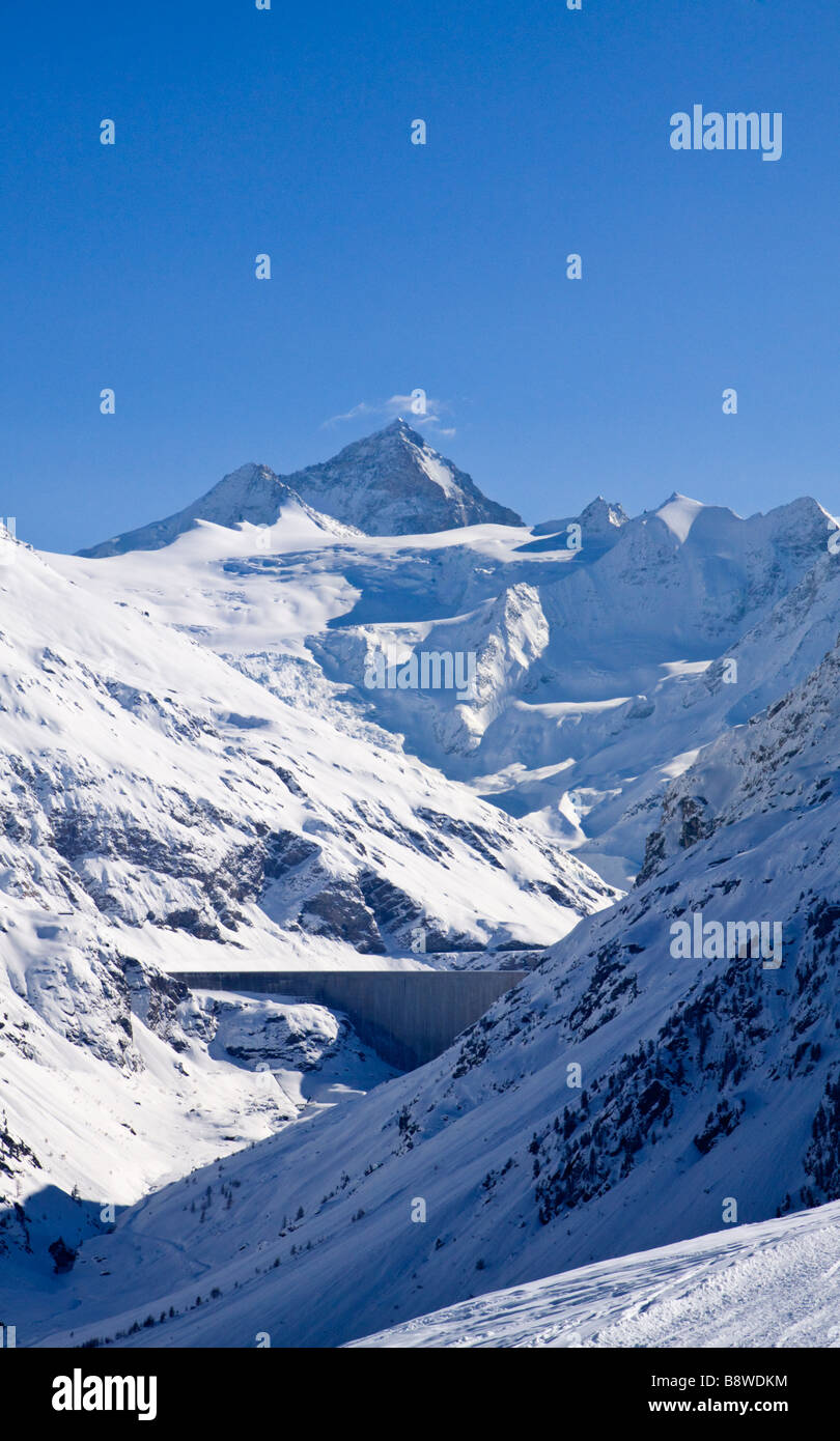 The Moiry concrete Dam and Glacier in Switzerland Stock Photo