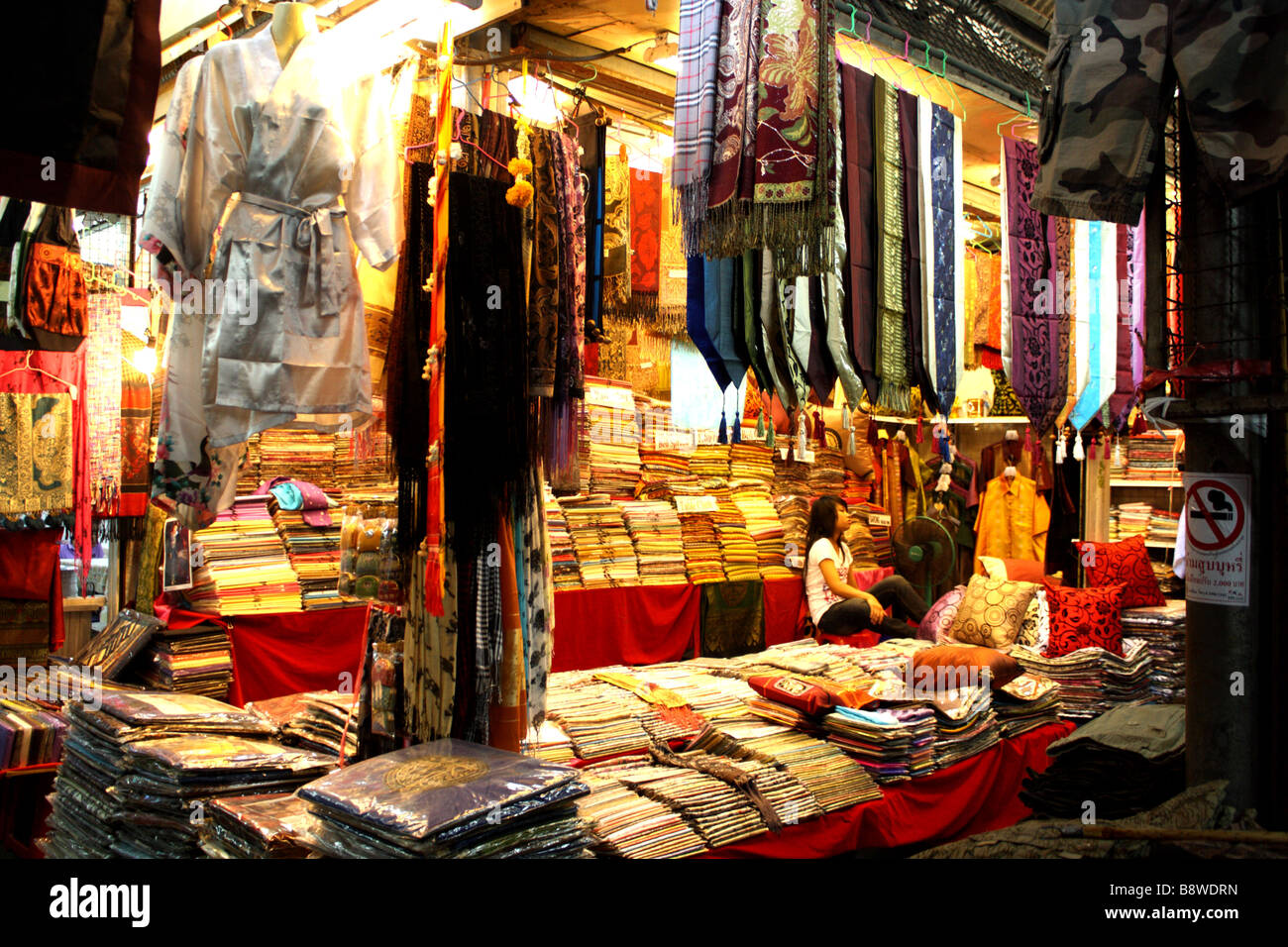 Silk store , Chatuchak Weekend Market , Bangkok , Thailand Stock Photo