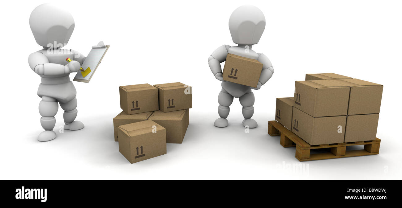 Workers stacking boxes onto a pallet Stock Photo Alamy