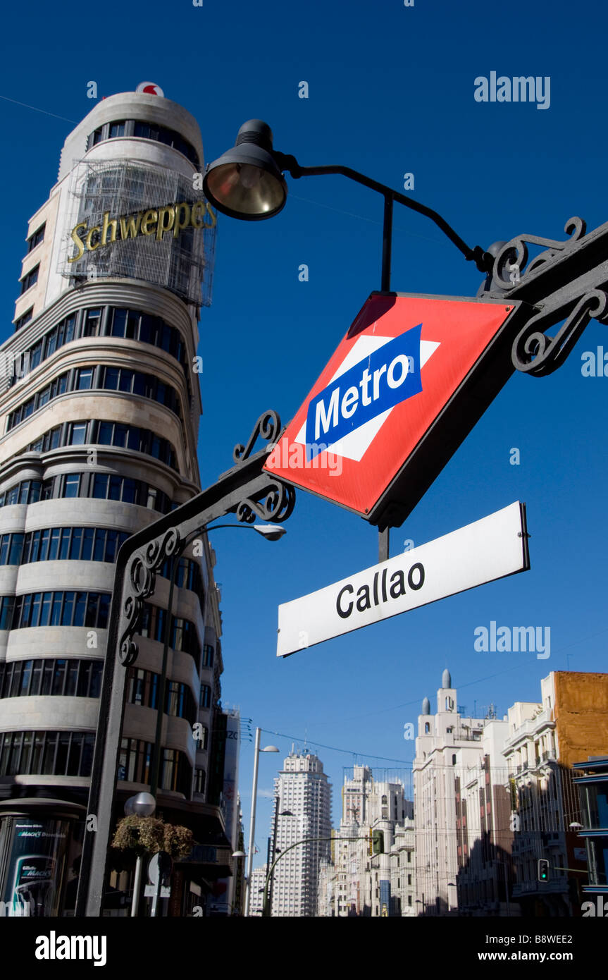 Metro sign in Callao Madrid Spain Stock Photo